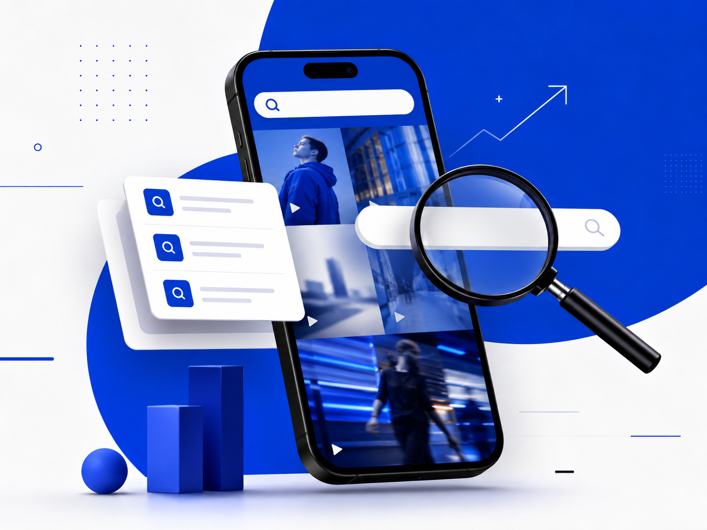 Blauwe interface met zoekfunctie als visual voor social search
