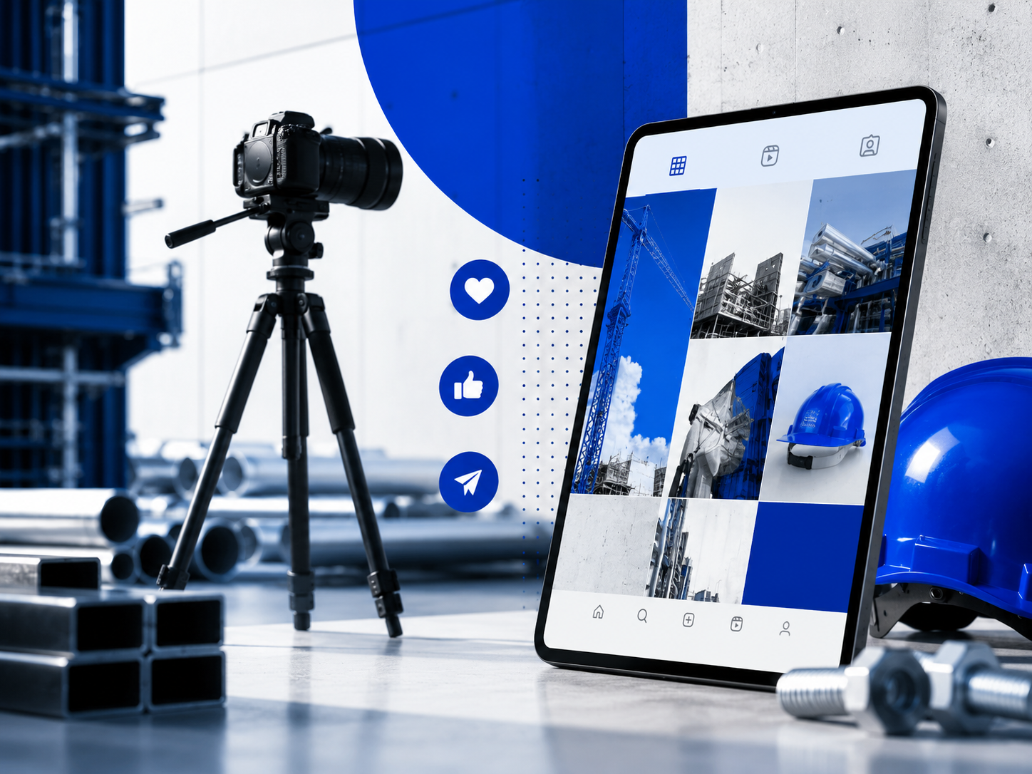 Moderne industriële marketingvisual in ZEJO-stijl over zichtbaarheid voor de maakindustrie
