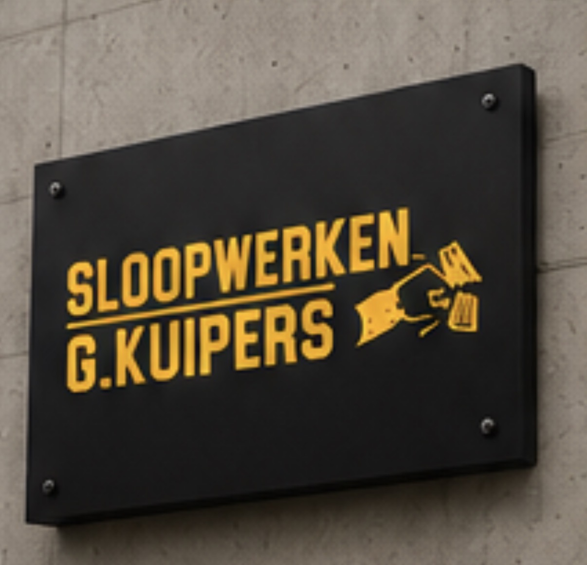 Gevelbord met de huisstijl van G. Kuipers Sloopwerken